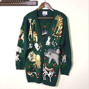 90's Vintage Susan Bristol Noah's Ark Cardigan Size XL